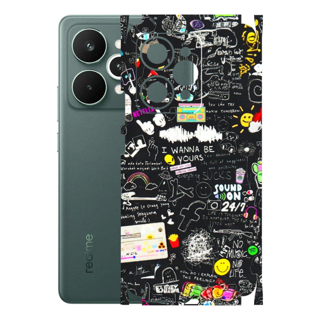 Realme Phone Skins (All Models) - Black Creatives Doodles - 3D Embossed Finish (L-311) Realme 15 Pro 5G