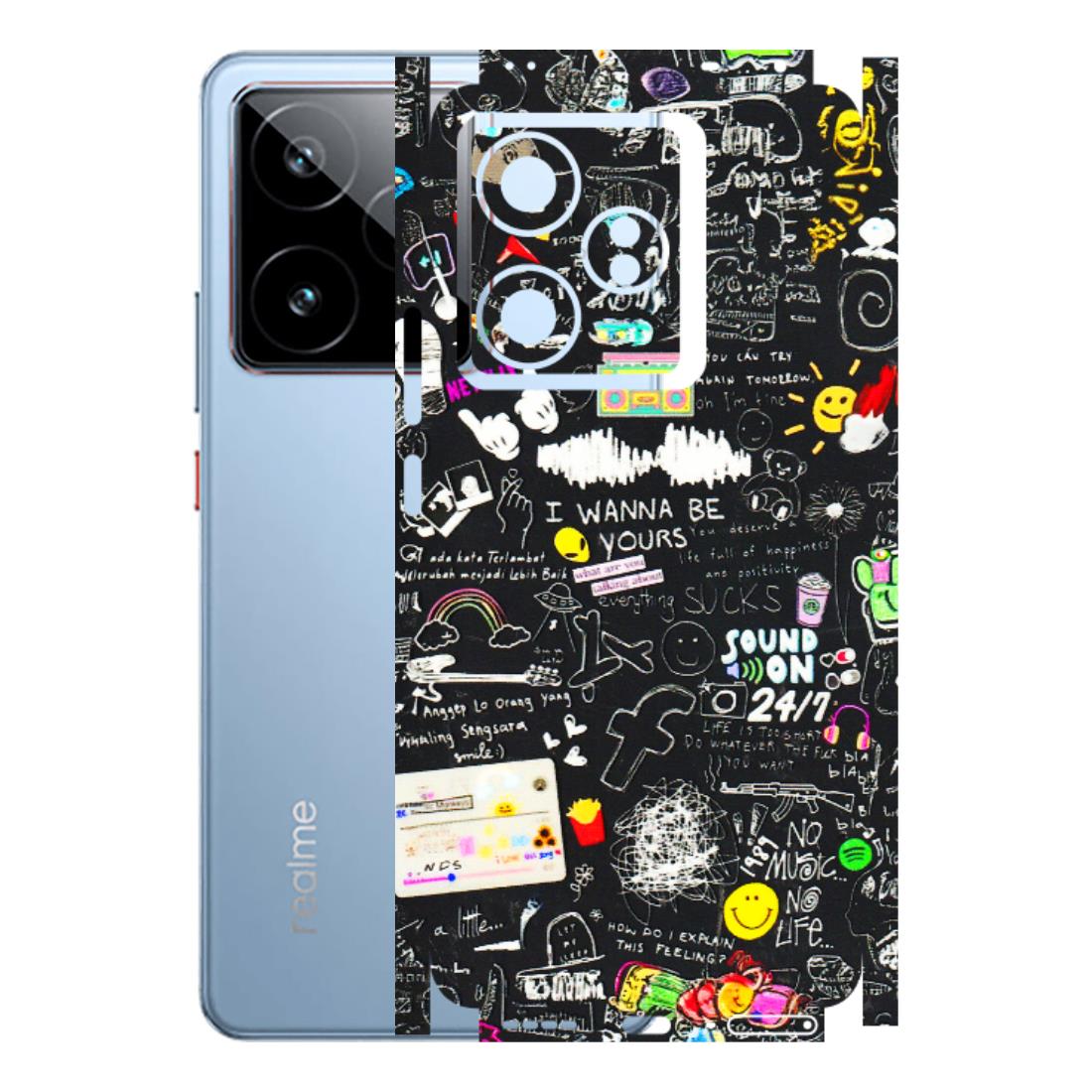 Realme Phone Skins (All Models) - Black Creatives Doodles - 3D Embossed Finish (L-311) Realme GT7 5G