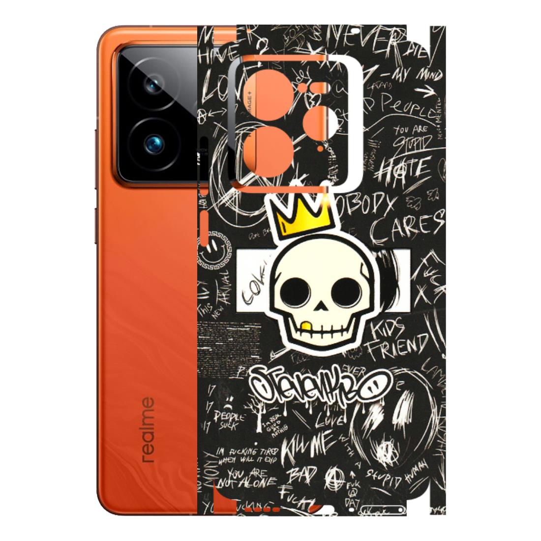 Realme Phone Skins (All Models) - Funny Skull Black Chalk Grafitti - 3D Embossed Finish (L-22) Realme GT7 Pro 5G
