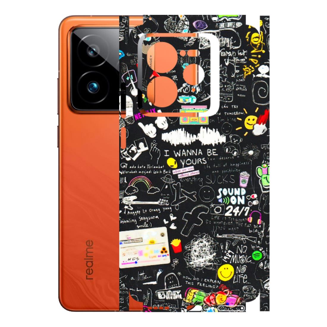 Realme Phone Skins (All Models) - Black Creatives Doodles - 3D Embossed Finish (L-311) Realme GT7 Pro 5G
