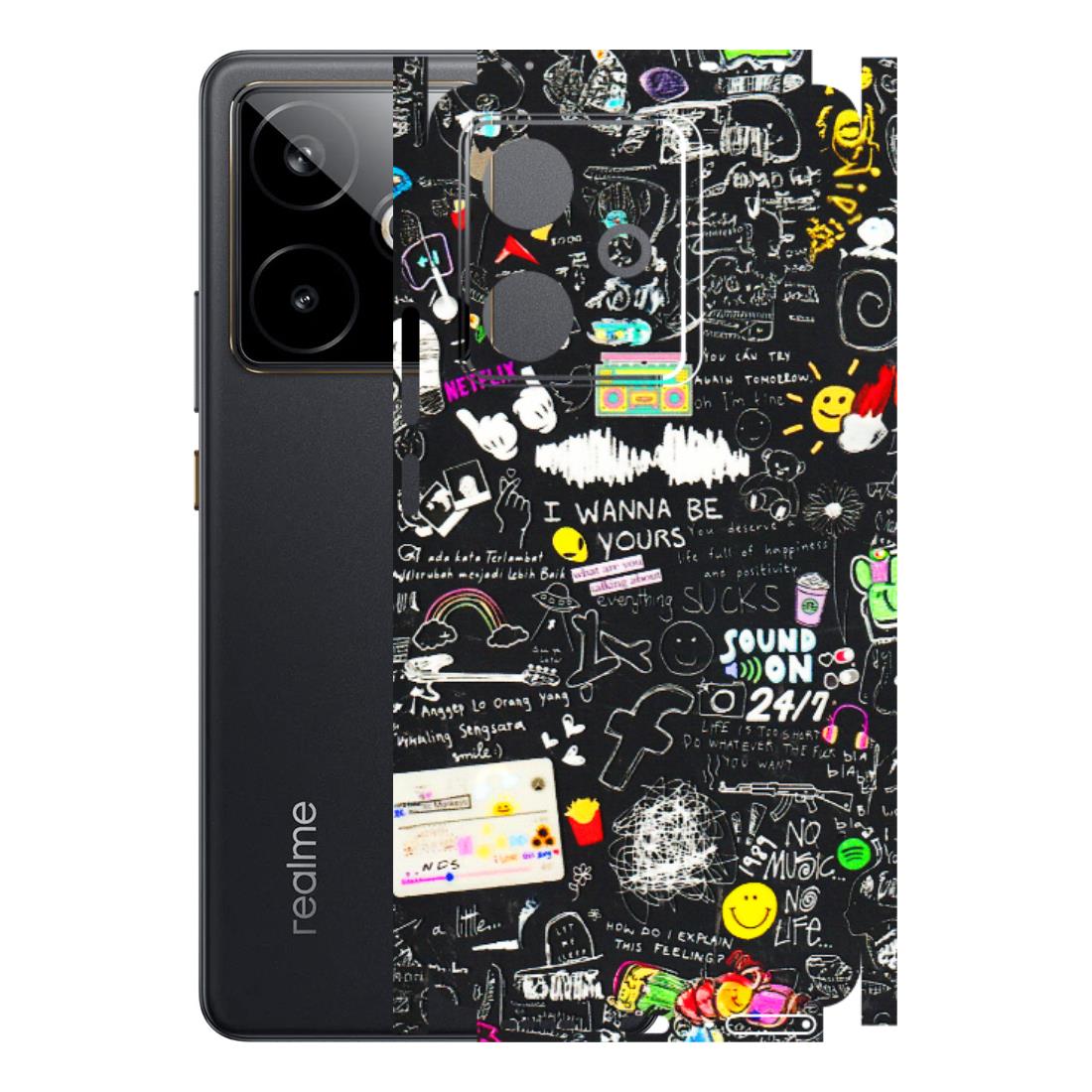 Realme Phone Skins (All Models) - Black Creatives Doodles - 3D Embossed Finish (L-311) Realme GT 7T 5G