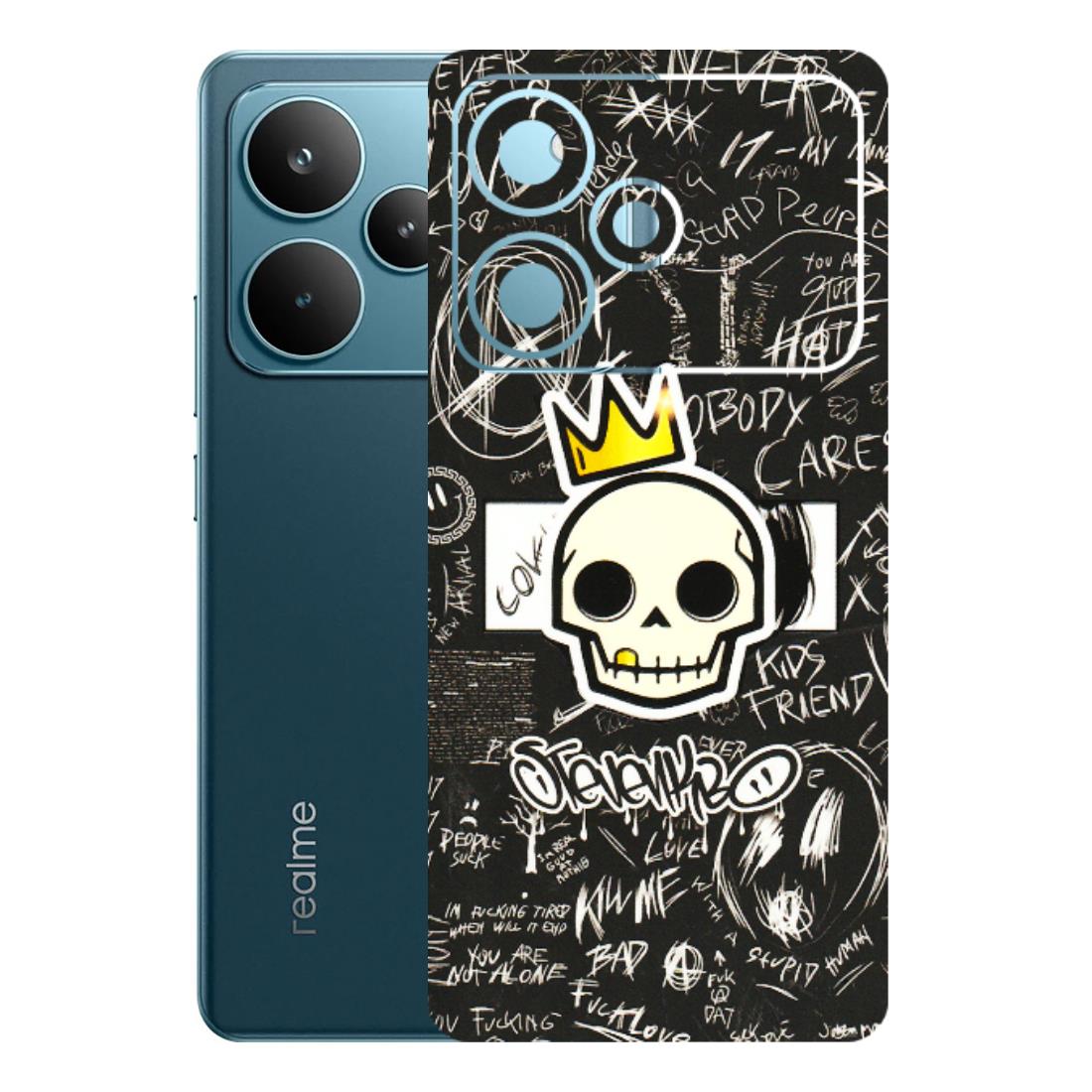 Realme Phone Skins (All Models) - Funny Skull Black Chalk Grafitti - 3D Embossed Finish (L-22) Realme P4 Pro 5G