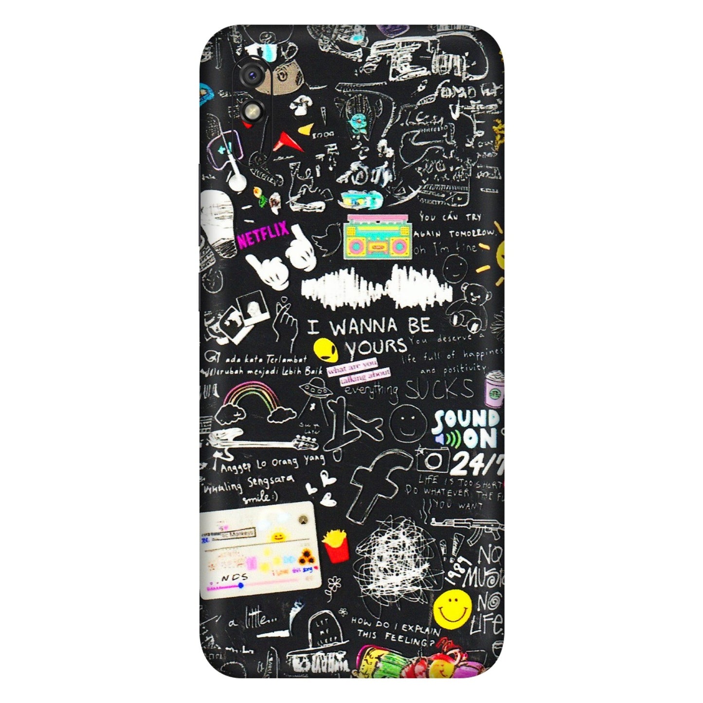 Xiaomi Redmi Phone Skins (All Models) - Black Creatives Doodles - 3D Embossed Finish (L-311) Redmi 9i
