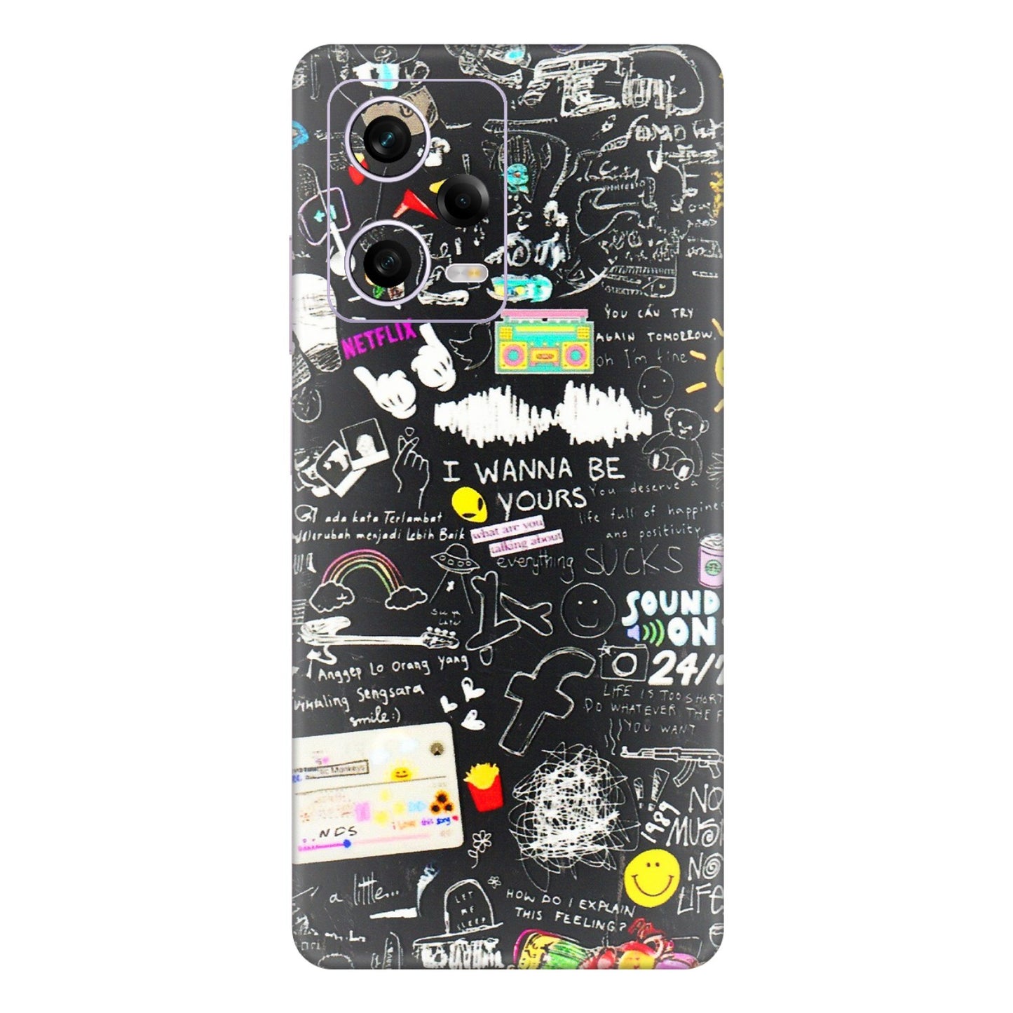 Xiaomi Redmi Phone Skins (All Models) - Black Creatives Doodles - 3D Embossed Finish (L-311) Redmi Note 12 Pro 5G