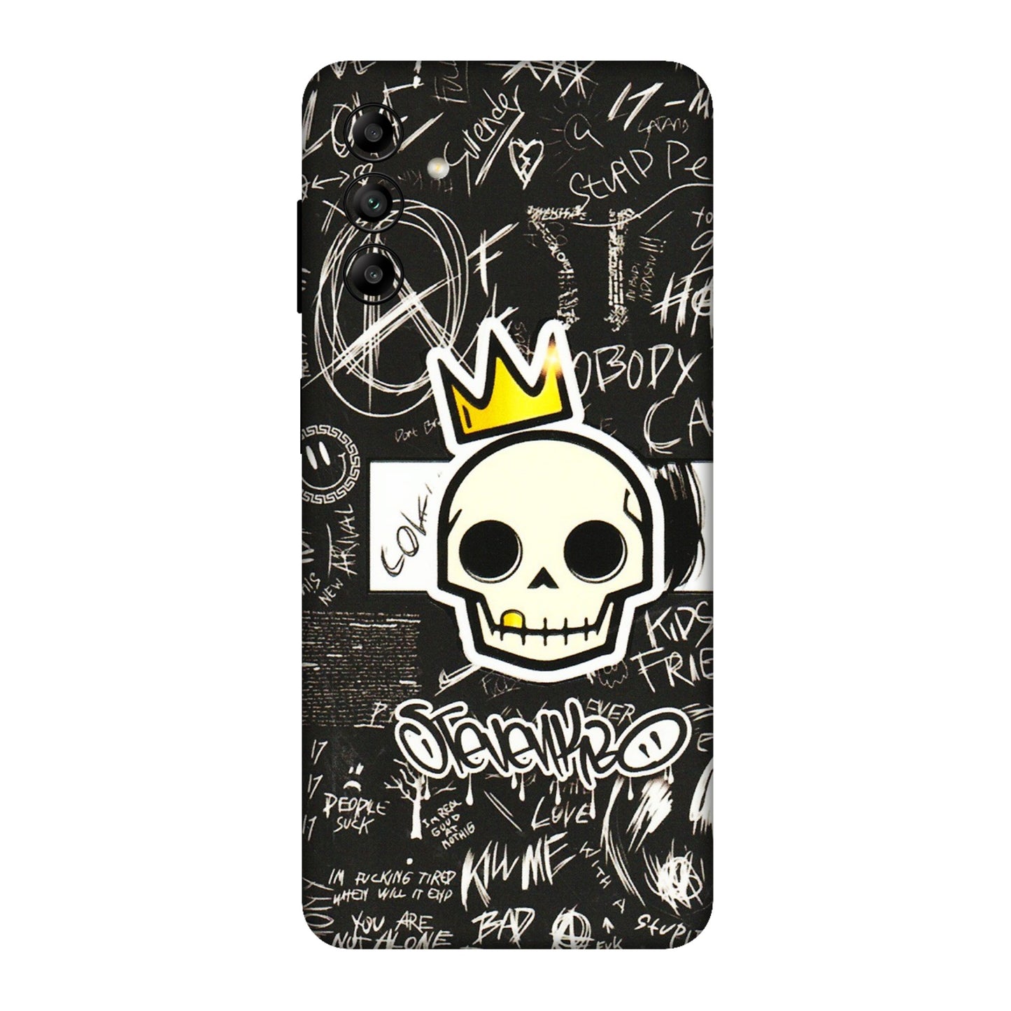 Samsung A/S Series Phone Skins (All Models) - Funny Skull Black Chalk Grafitti - 3D Embossed Finish (L-22) Samsung Galaxy A04S