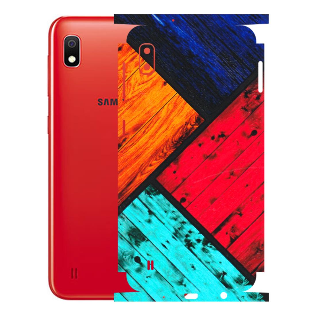 Samsung A/S Series Phone Skins (All Models) - Colourful Wood Panels Abstract - 3D Embossed Finish (L-09) Samsung Galaxy A10