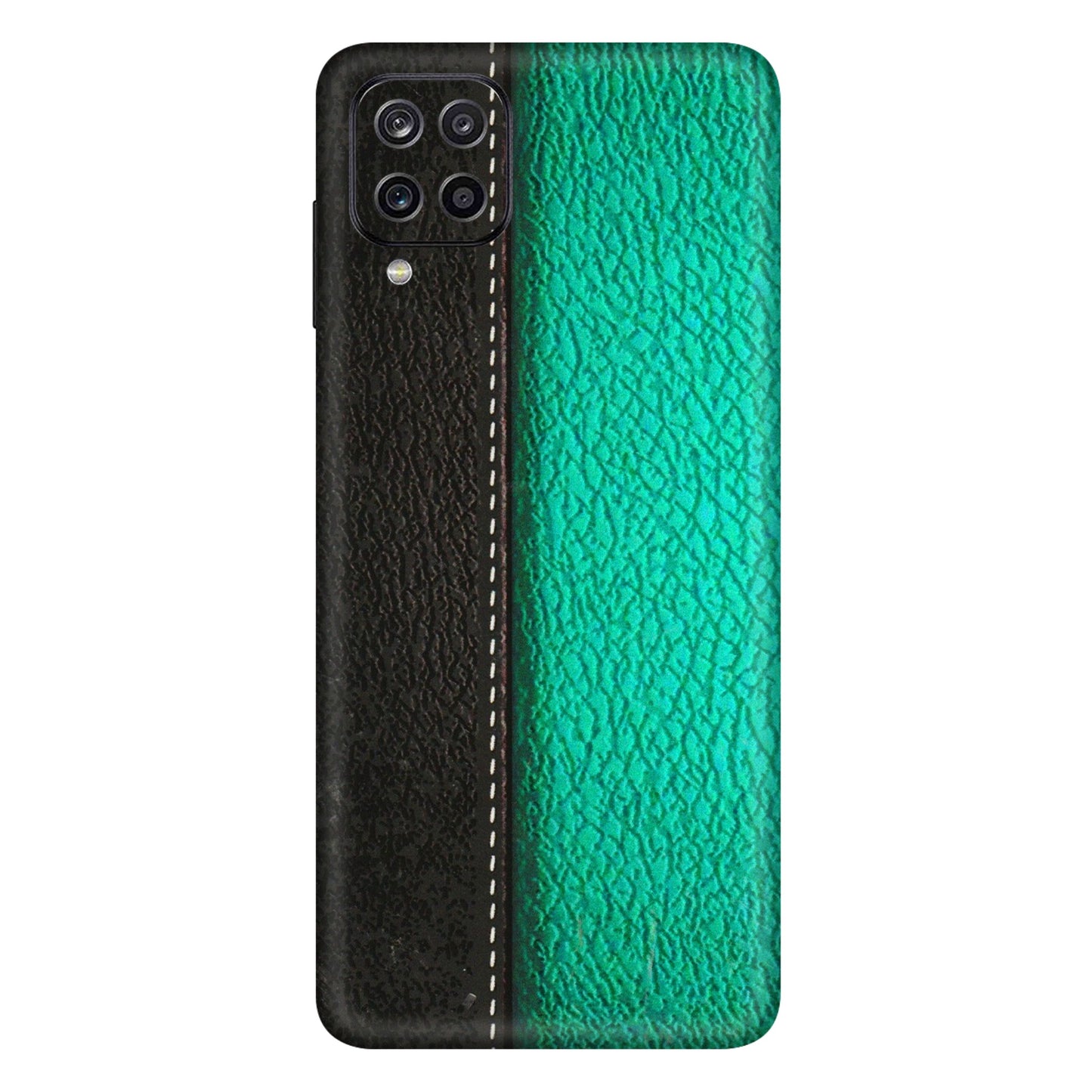 Samsung A/S Series Phone Skins (All Models) - Black Green Dual Leather Stich - 3D Embossed Finish (L-233) Samsung Galaxy A12