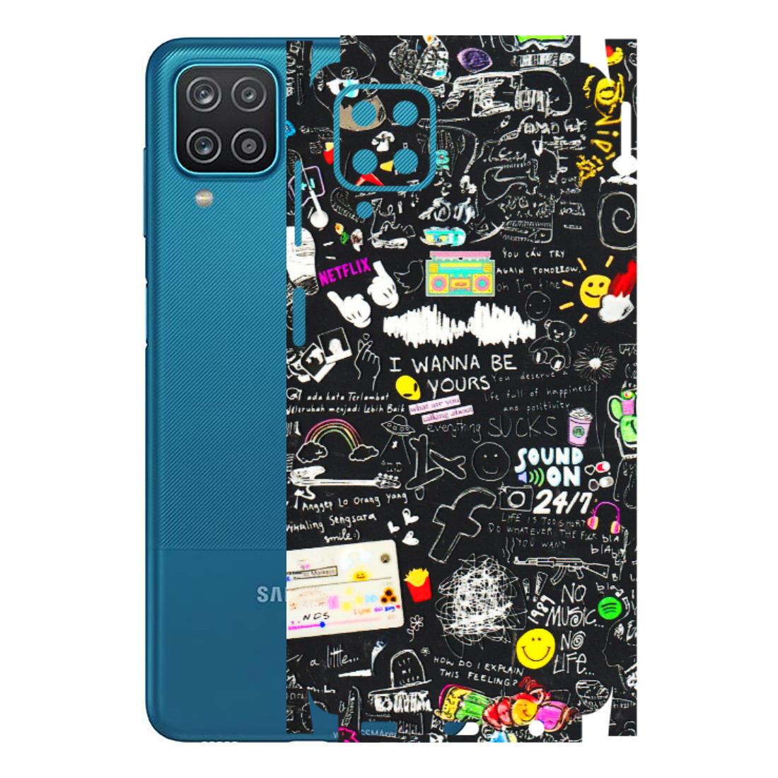Samsung A/S Series Phone Skins (All Models) - Black Creatives Doodles - 3D Embossed Finish (L-311) Samsung Galaxy A12