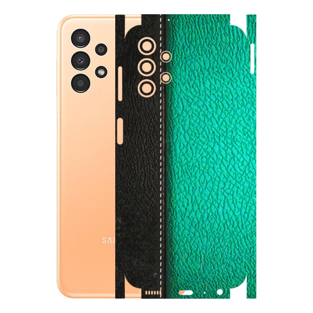 Samsung A/S Series Phone Skins (All Models) - Black Green Dual Leather Stich - 3D Embossed Finish (L-233) Samsung Galaxy A13 4G