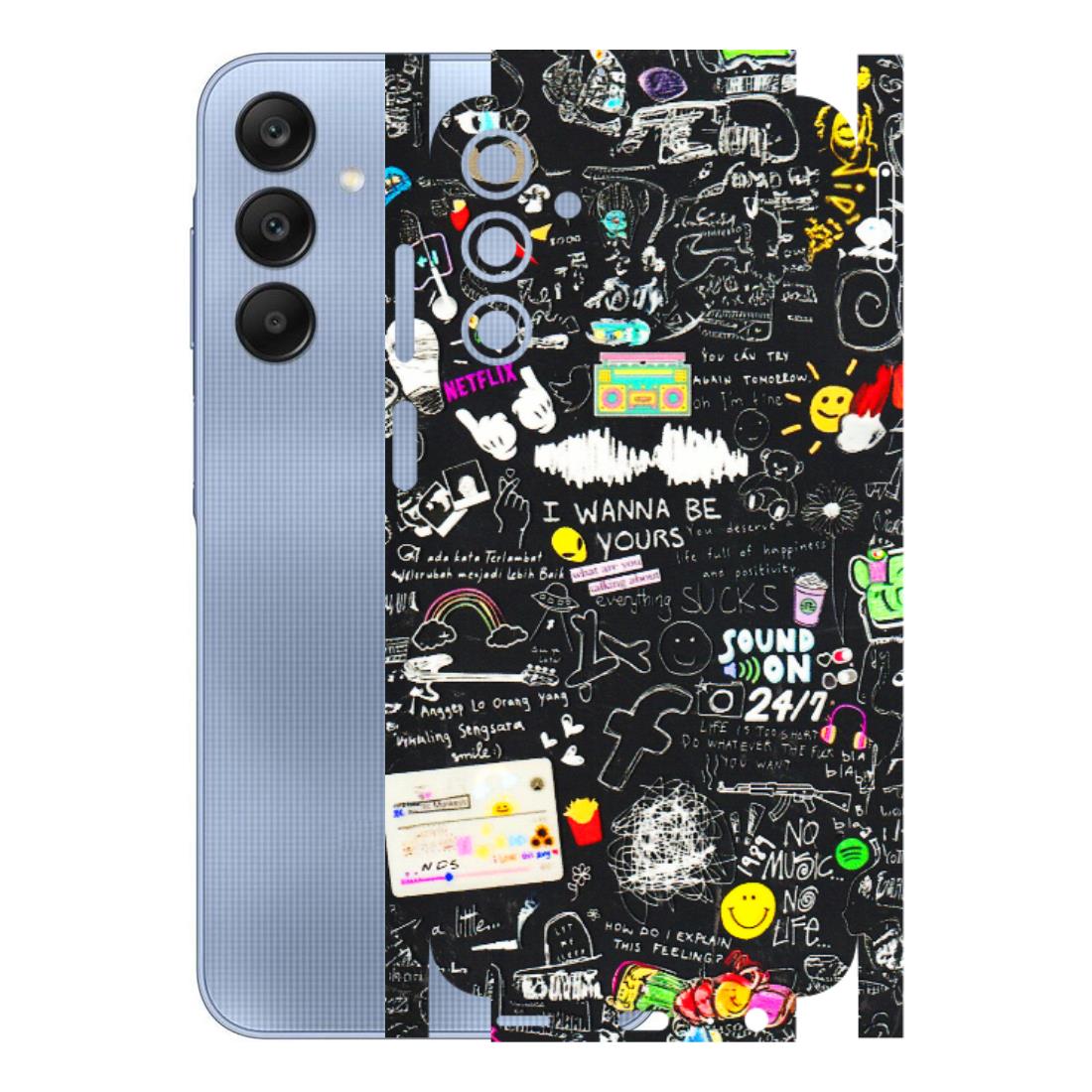 Samsung A/S Series Phone Skins (All Models) - Black Creatives Doodles - 3D Embossed Finish (L-311) Samsung Galaxy A15 (5G)