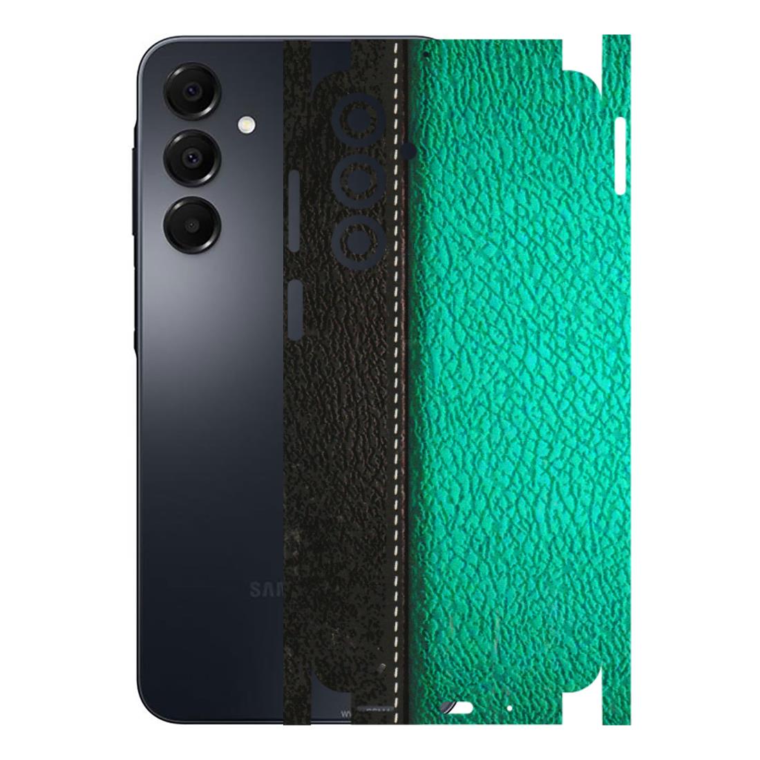 Samsung A/S Series Phone Skins (All Models) - Black Green Dual Leather Stich - 3D Embossed Finish (L-233) Samsung Galaxy A16