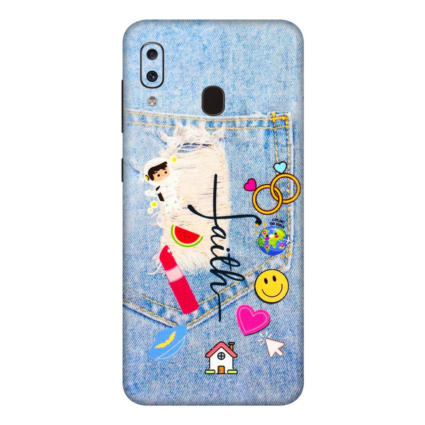 Samsung A/S Series Phone Skins (All Models) - Denim Jeans Pocket - 3D Embossed Finish (L-134) Samsung Galaxy A20E