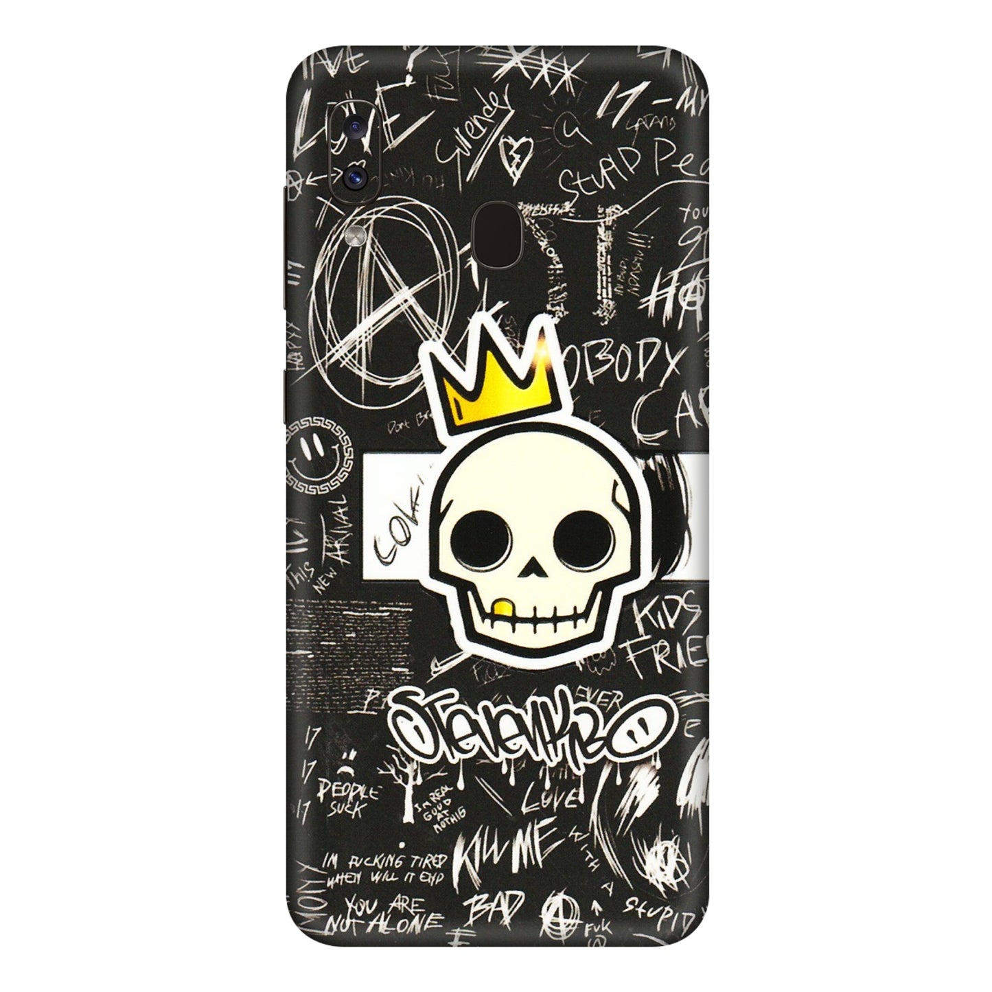 Samsung A/S Series Phone Skins (All Models) - Funny Skull Black Chalk Grafitti - 3D Embossed Finish (L-22) Samsung Galaxy A20E
