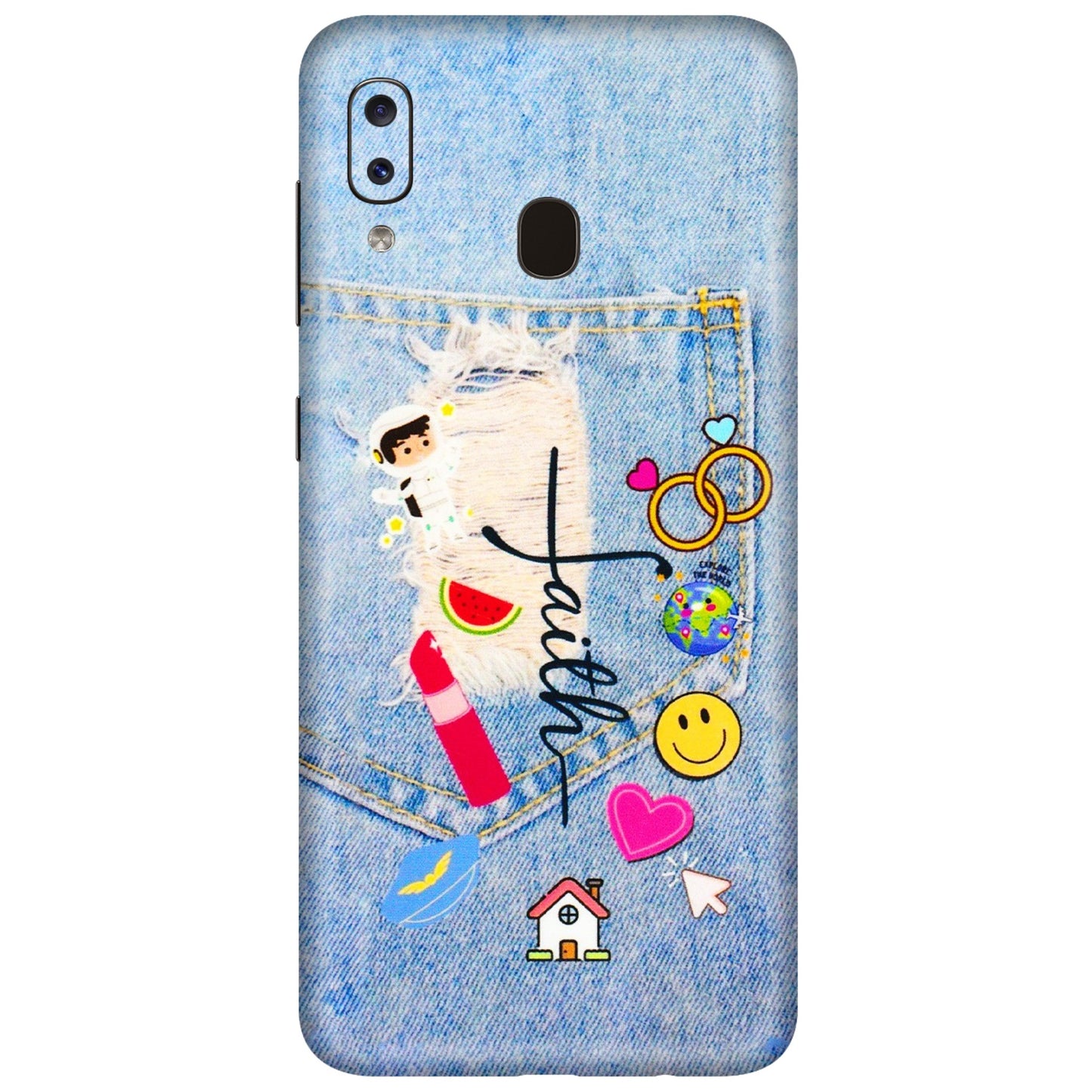 Samsung A/S Series Phone Skins (All Models) - Denim Jeans Pocket - 3D Embossed Finish (L-134) Samsung Galaxy A20