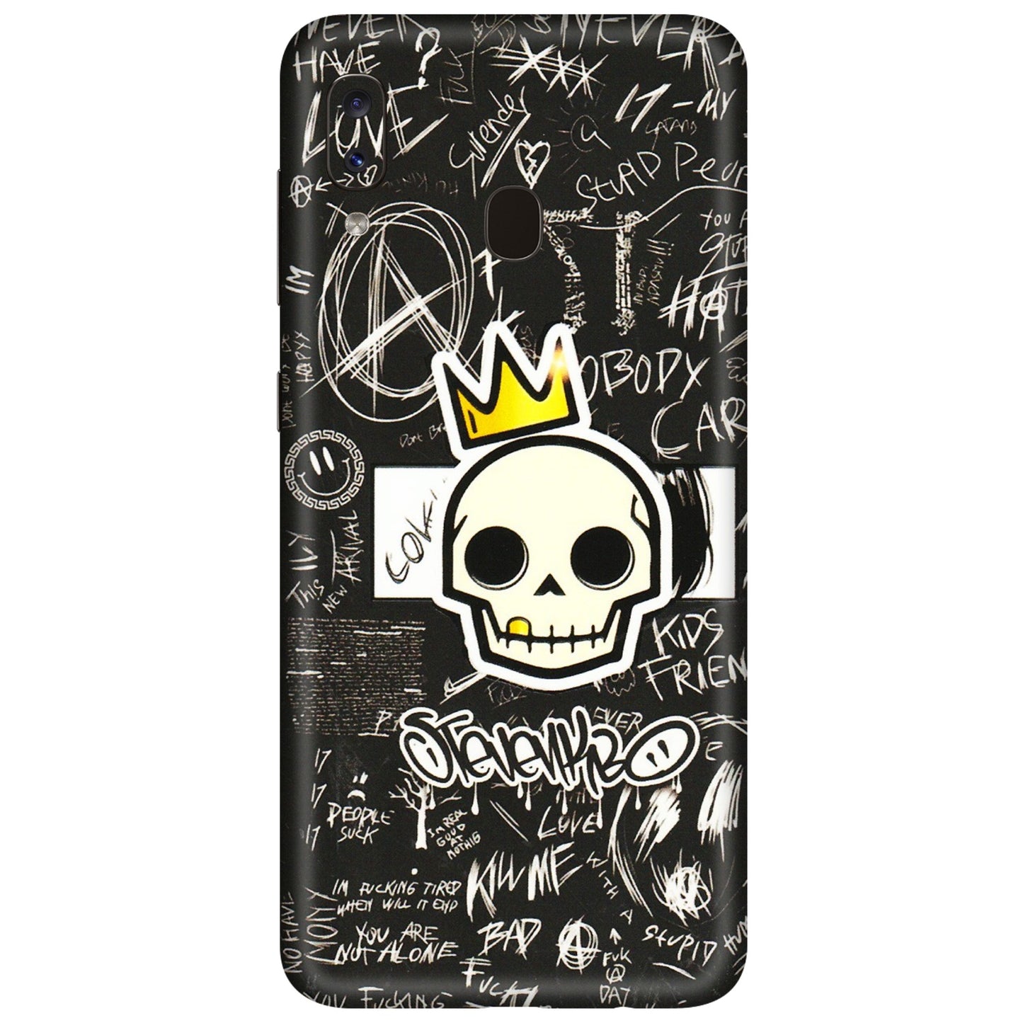 Samsung A/S Series Phone Skins (All Models) - Funny Skull Black Chalk Grafitti - 3D Embossed Finish (L-22) Samsung Galaxy A20