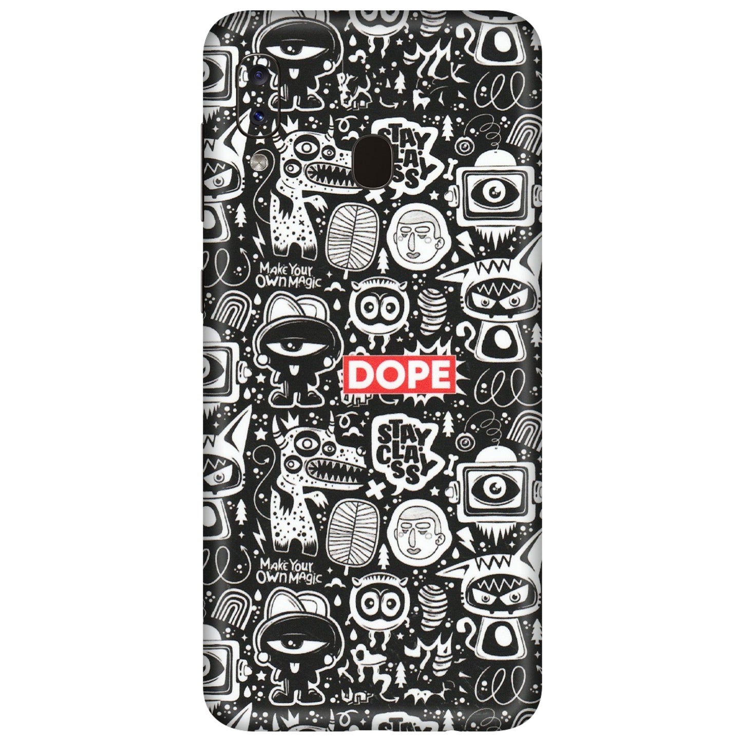 Samsung A/S Series Phone Skins (All Models) - Dope Stay Classy Black Doodles - Matte Finish (M-126) Samsung Galaxy A20