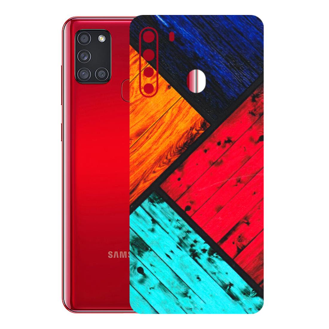 Samsung A/S Series Phone Skins (All Models) - Colourful Wood Panels Abstract - 3D Embossed Finish (L-09) Samsung Galaxy A21