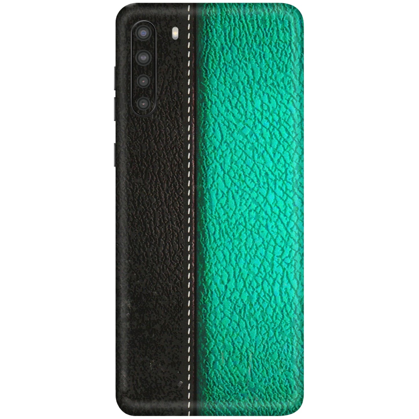 Samsung A/S Series Phone Skins (All Models) - Black Green Dual Leather Stich - 3D Embossed Finish (L-233) Samsung Galaxy A21