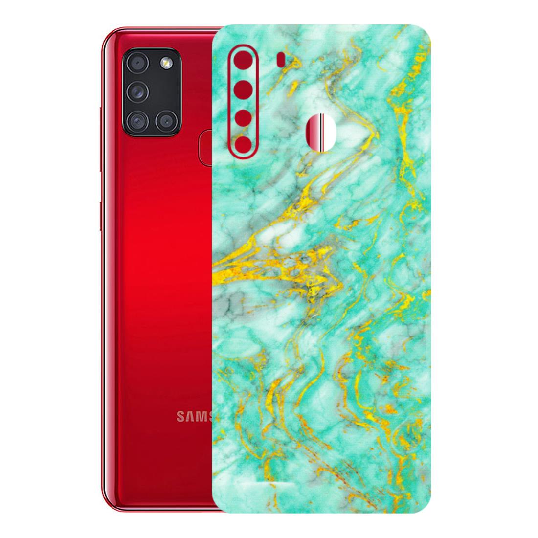 Samsung A/S Series Phone Skins (All Models) - Green And Gold Marble Feel - Matte Finish (M-16) Samsung Galaxy A21