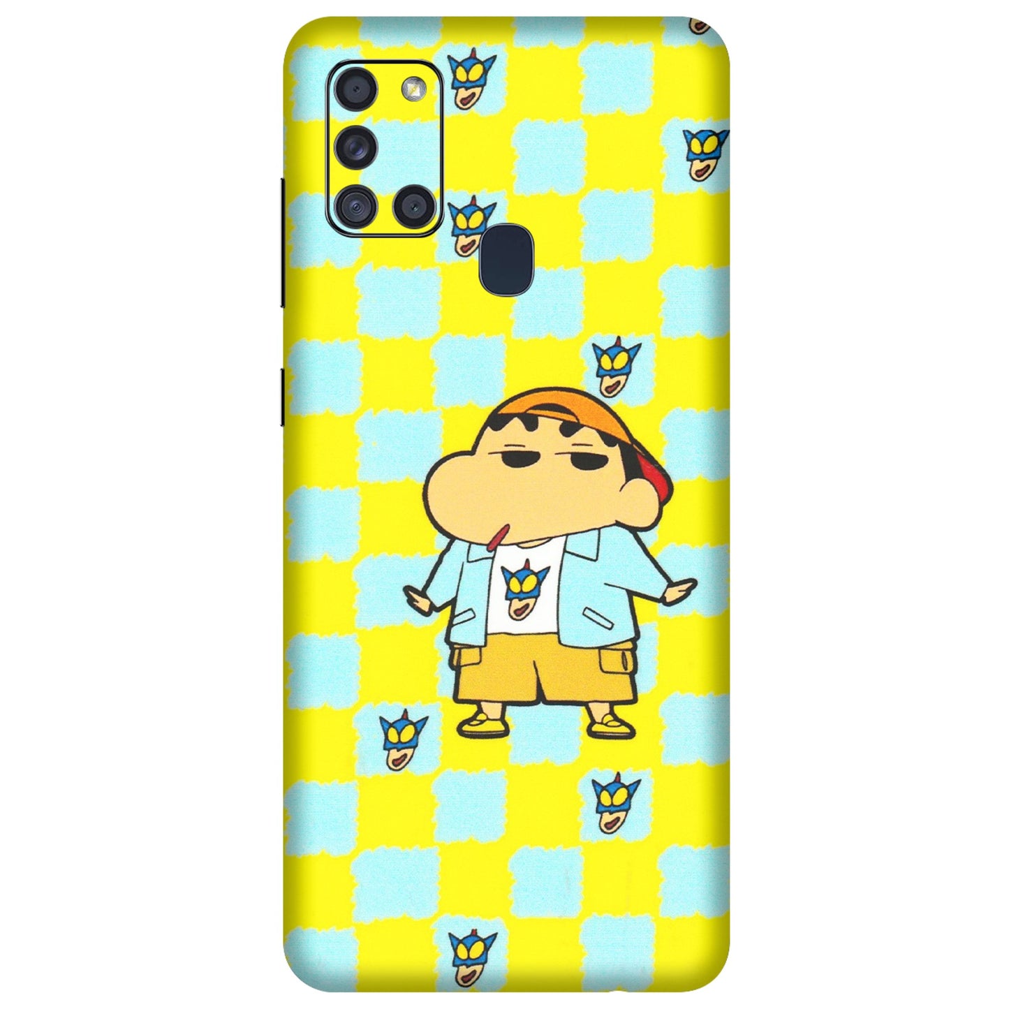 Samsung A/S Series Phone Skins (All Models) - Yellow Blue Shinchan Cute - 3D Embossed Finish (L-221) Samsung Galaxy A21S