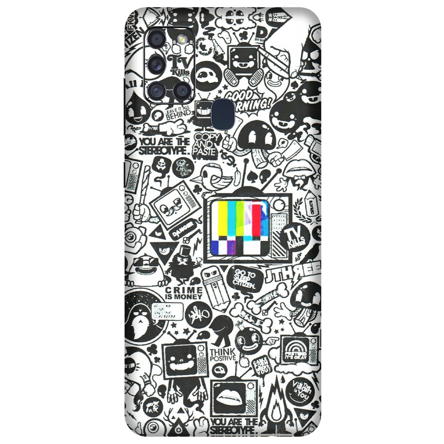 Samsung A/S Series Phone Skins (All Models) - Doodles Positive Art - 3D Embossed Finish (L-263) Samsung Galaxy A21S