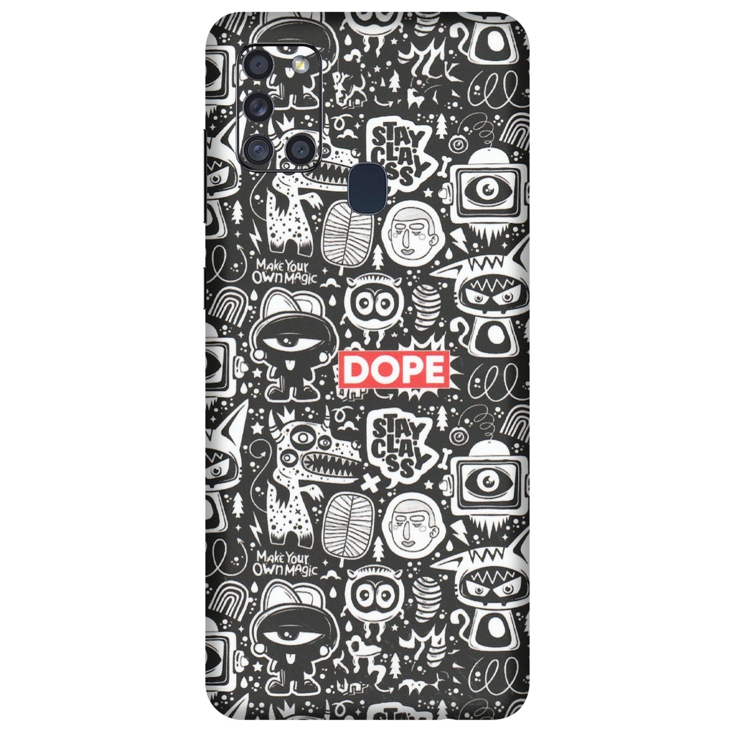 Samsung A/S Series Phone Skins (All Models) - Dope Stay Classy Black Doodles - Matte Finish (M-126) Samsung Galaxy A21S