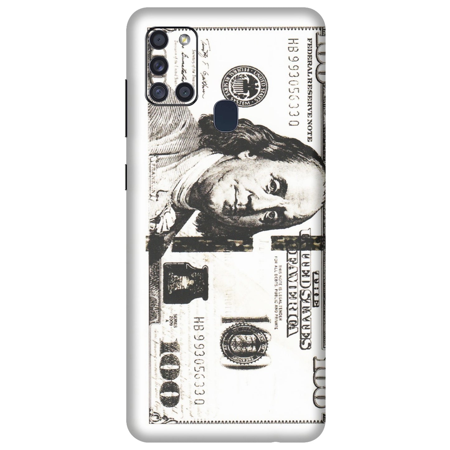 Samsung A/S Series Phone Skins (All Models) - 100 Dollar Currency - Transparent Finish (T-01) Samsung Galaxy A21S