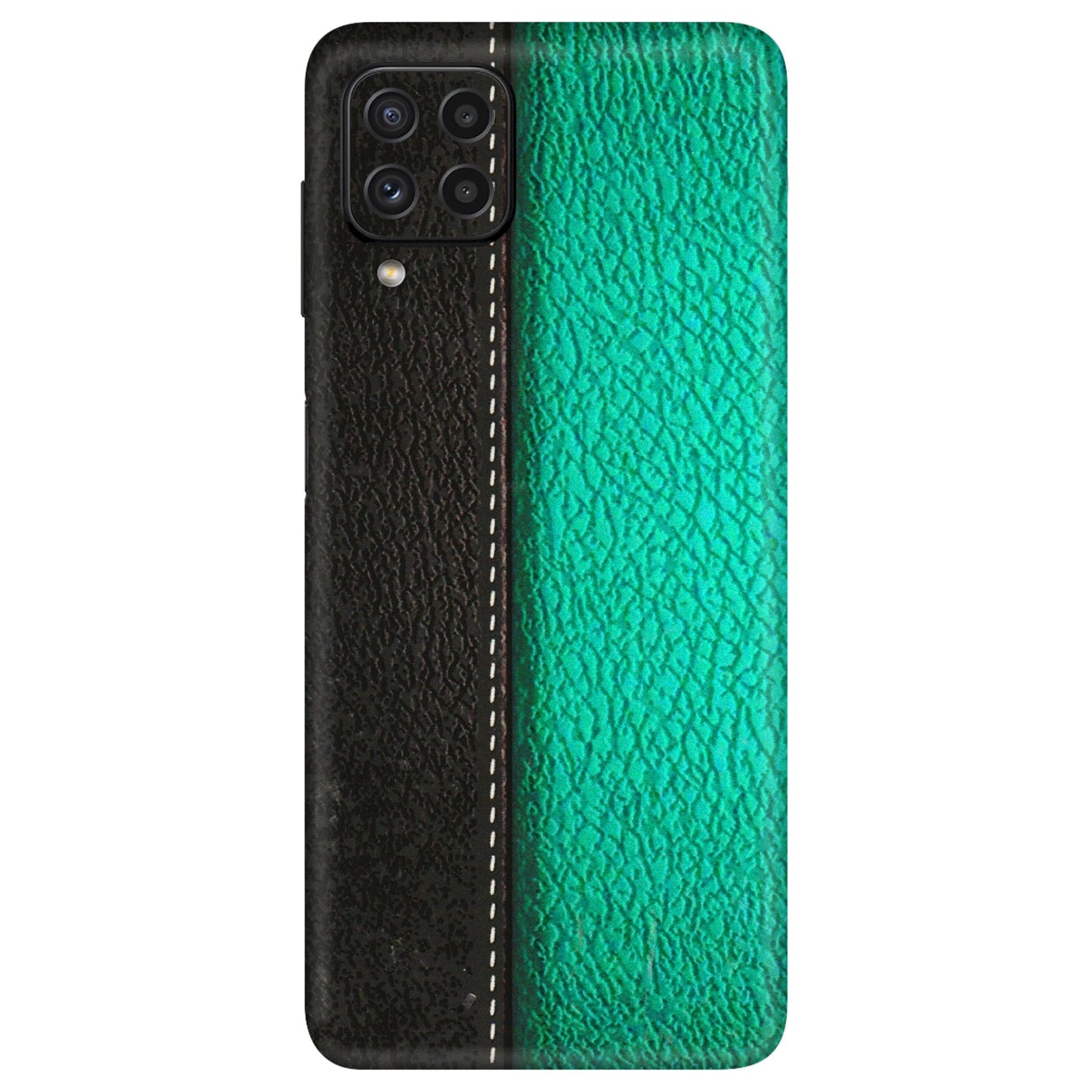 Samsung A/S Series Phone Skins (All Models) - Black Green Dual Leather Stich - 3D Embossed Finish (L-233) Samsung Galaxy A22