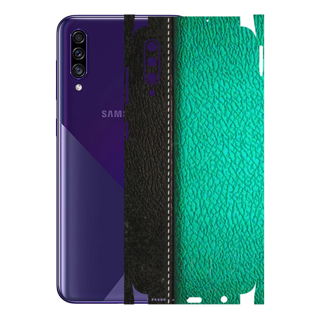 Samsung A/S Series Phone Skins (All Models) - Black Green Dual Leather Stich - 3D Embossed Finish (L-233) Samsung Galaxy A30s