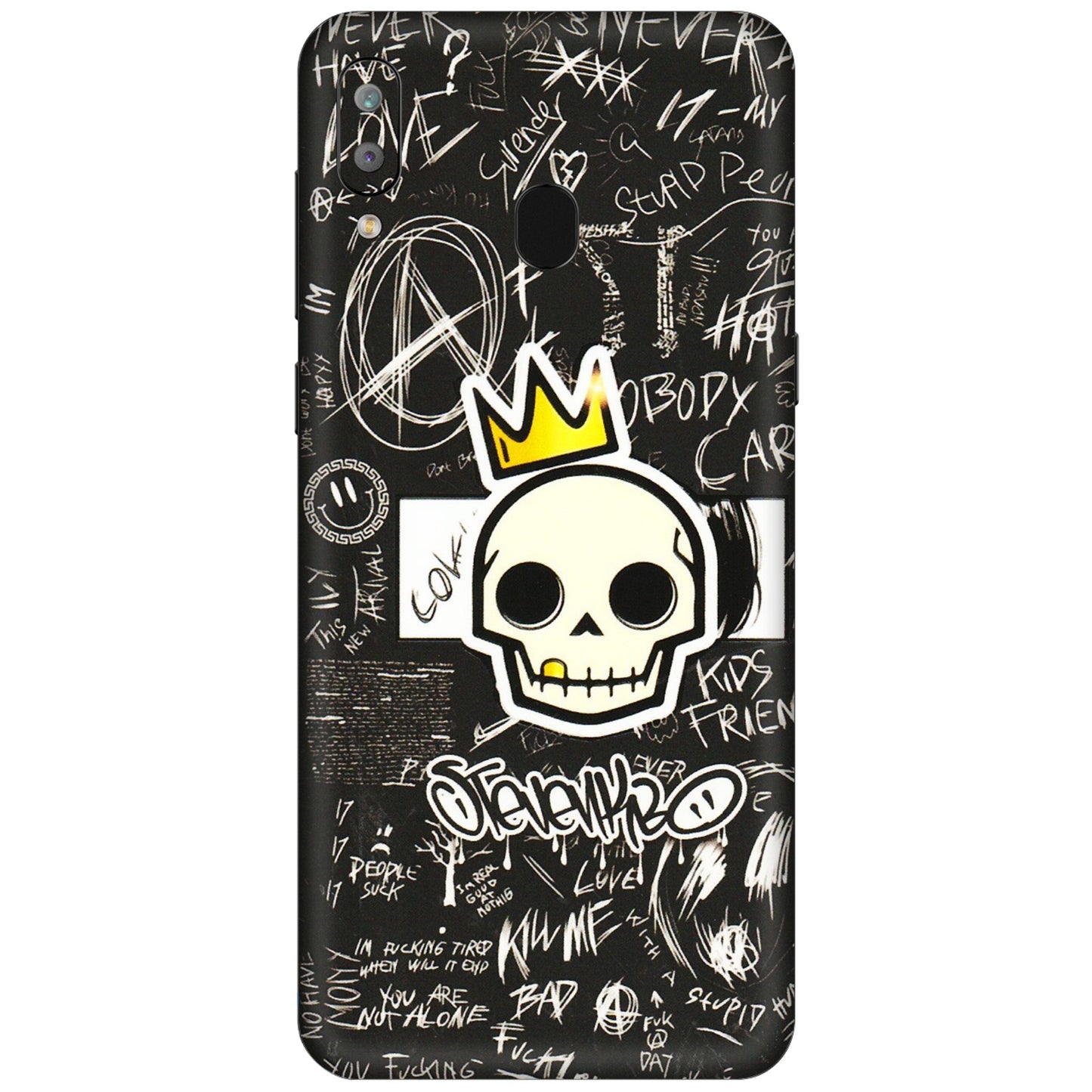 Samsung A/S Series Phone Skins (All Models) - Funny Skull Black Chalk Grafitti - 3D Embossed Finish (L-22) Samsung Galaxy A30
