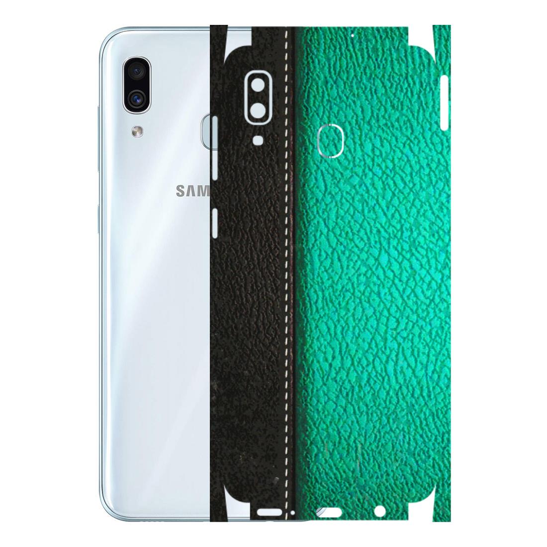 Samsung A/S Series Phone Skins (All Models) - Black Green Dual Leather Stich - 3D Embossed Finish (L-233) Samsung Galaxy A30