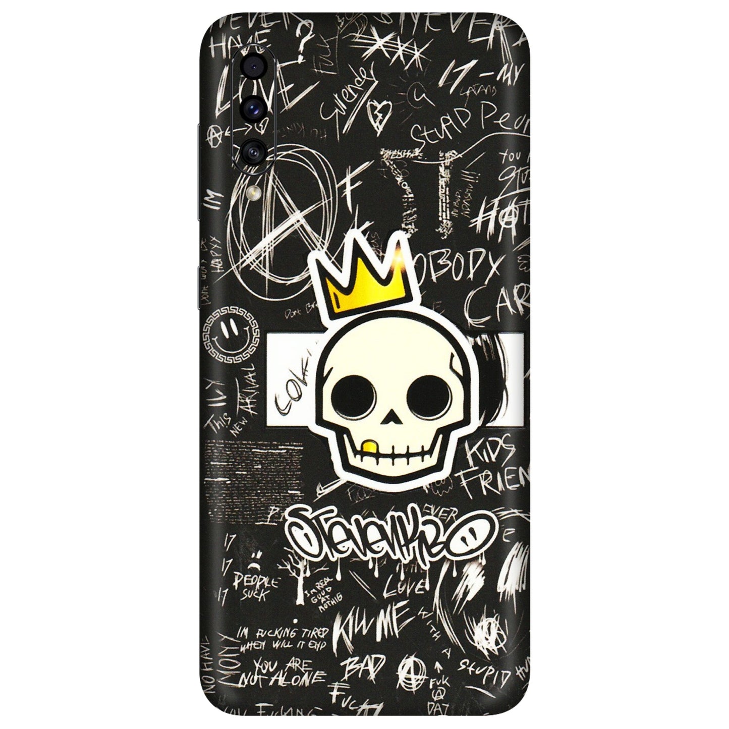 Samsung A/S Series Phone Skins (All Models) - Funny Skull Black Chalk Grafitti - 3D Embossed Finish (L-22) Samsung Galaxy A30s