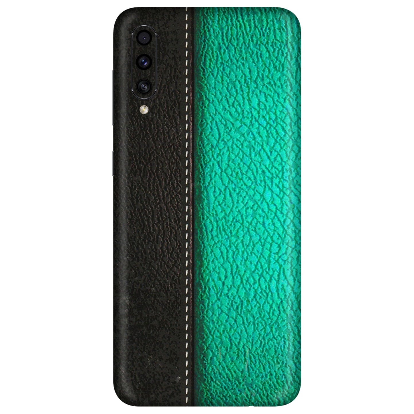 Samsung A/S Series Phone Skins (All Models) - Black Green Dual Leather Stich - 3D Embossed Finish (L-233) Samsung Galaxy A30s