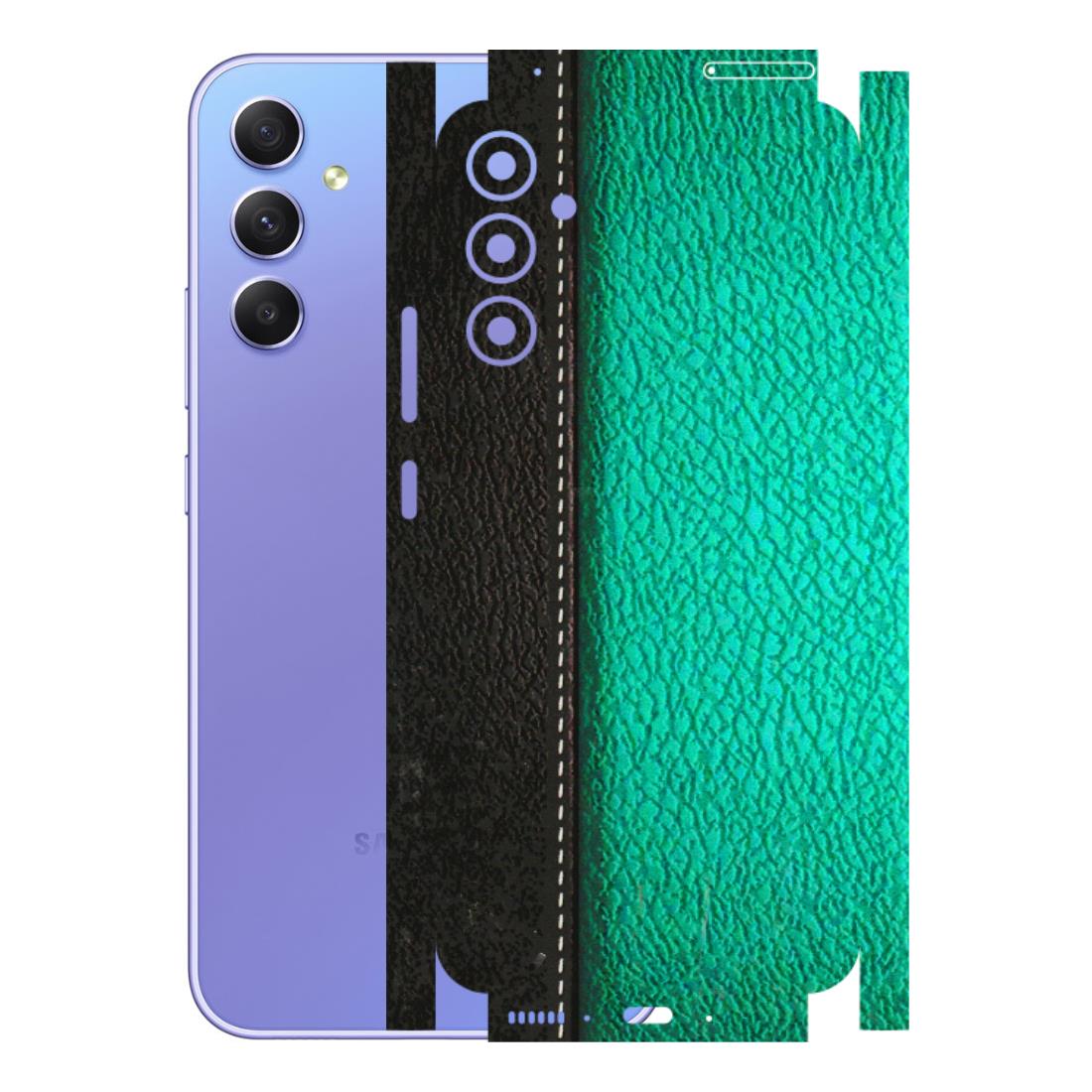 Samsung A/S Series Phone Skins (All Models) - Black Green Dual Leather Stich - 3D Embossed Finish (L-233) Samsung Galaxy A34 (5G)