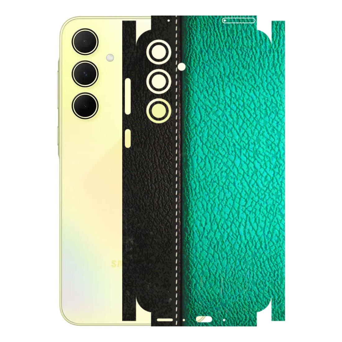 Samsung A/S Series Phone Skins (All Models) - Black Green Dual Leather Stich - 3D Embossed Finish (L-233) Samsung Galaxy A35 (5G)