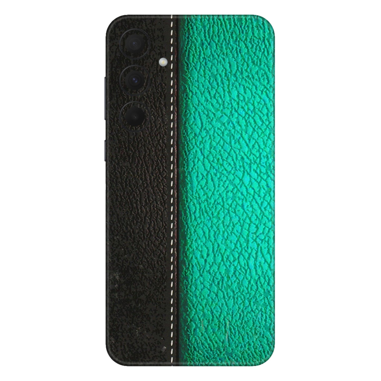 Samsung A/S Series Phone Skins (All Models) - Black Green Dual Leather Stich - 3D Embossed Finish (L-233) Samsung Galaxy A35 (5G)