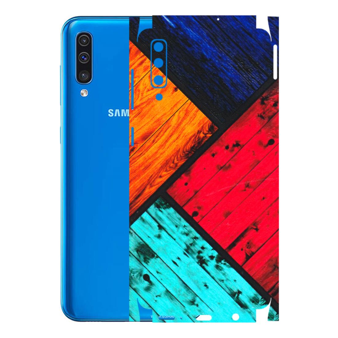 Samsung A/S Series Phone Skins (All Models) - Colourful Wood Panels Abstract - 3D Embossed Finish (L-09) Samsung Galaxy A50