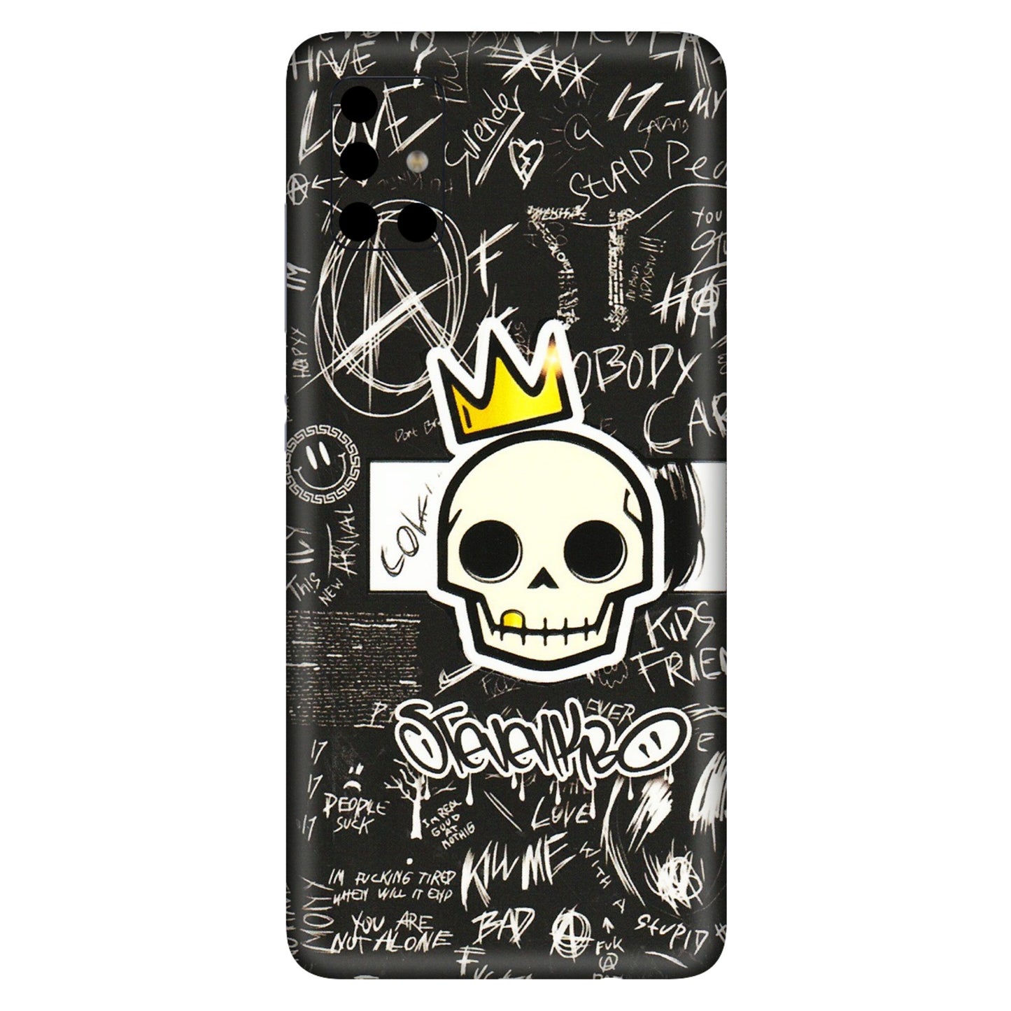 Samsung A/S Series Phone Skins (All Models) - Funny Skull Black Chalk Grafitti - 3D Embossed Finish (L-22) Samsung Galaxy A51