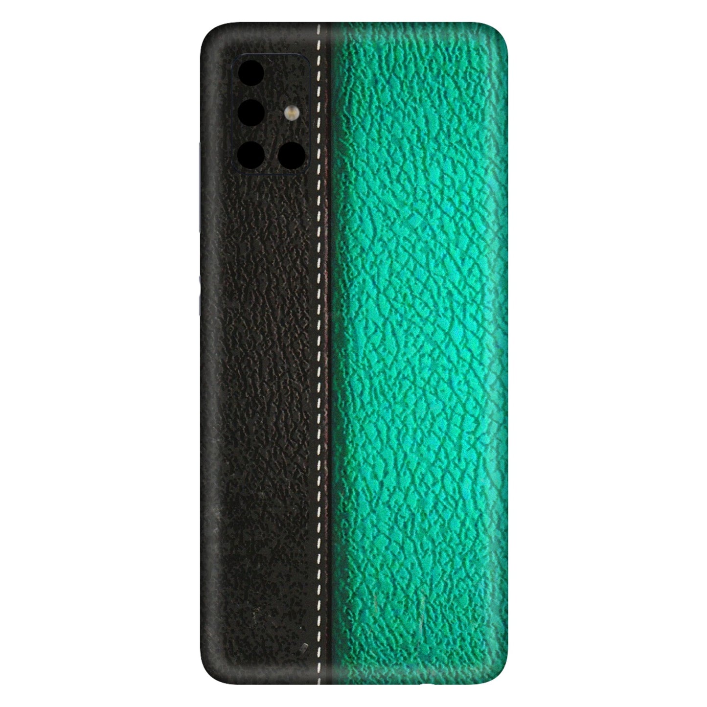 Samsung A/S Series Phone Skins (All Models) - Black Green Dual Leather Stich - 3D Embossed Finish (L-233) Samsung Galaxy A51