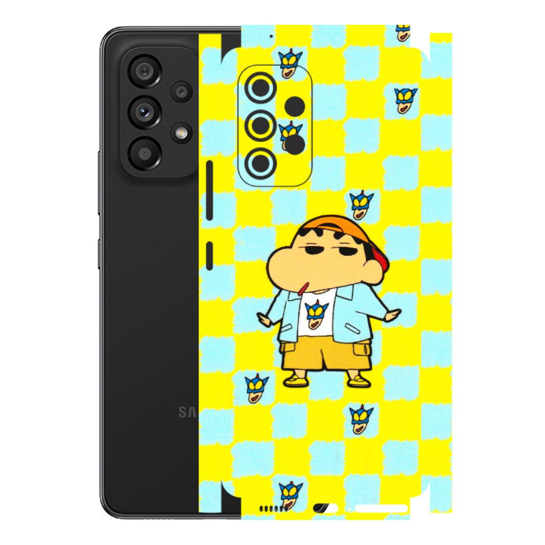 Samsung M/F/Note/Flip and C Phone Skins (All Models) - Yellow Blue Shinchan Cute - 3D Embossed Finish (L-221) Samsung Galaxy A53 (5G)