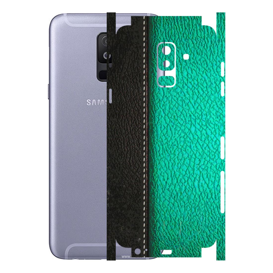Samsung A/S Series Phone Skins (All Models) - Black Green Dual Leather Stich - 3D Embossed Finish (L-233) Samsung Galaxy A6 Plus 2018