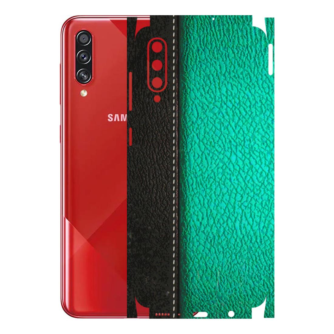 Samsung A/S Series Phone Skins (All Models) - Black Green Dual Leather Stich - 3D Embossed Finish (L-233) Samsung Galaxy A70s