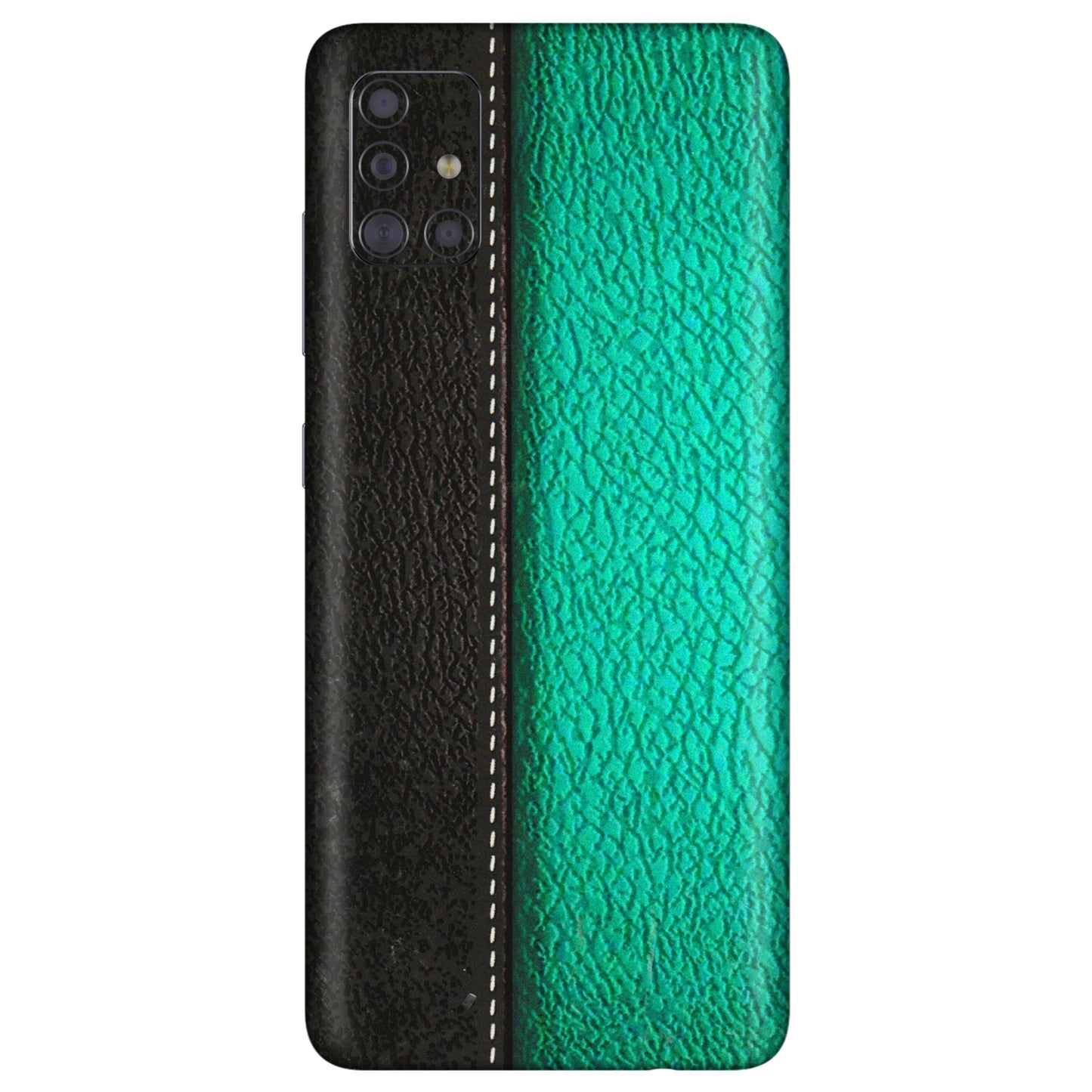 Samsung A/S Series Phone Skins (All Models) - Black Green Dual Leather Stich - 3D Embossed Finish (L-233) Samsung Galaxy A71