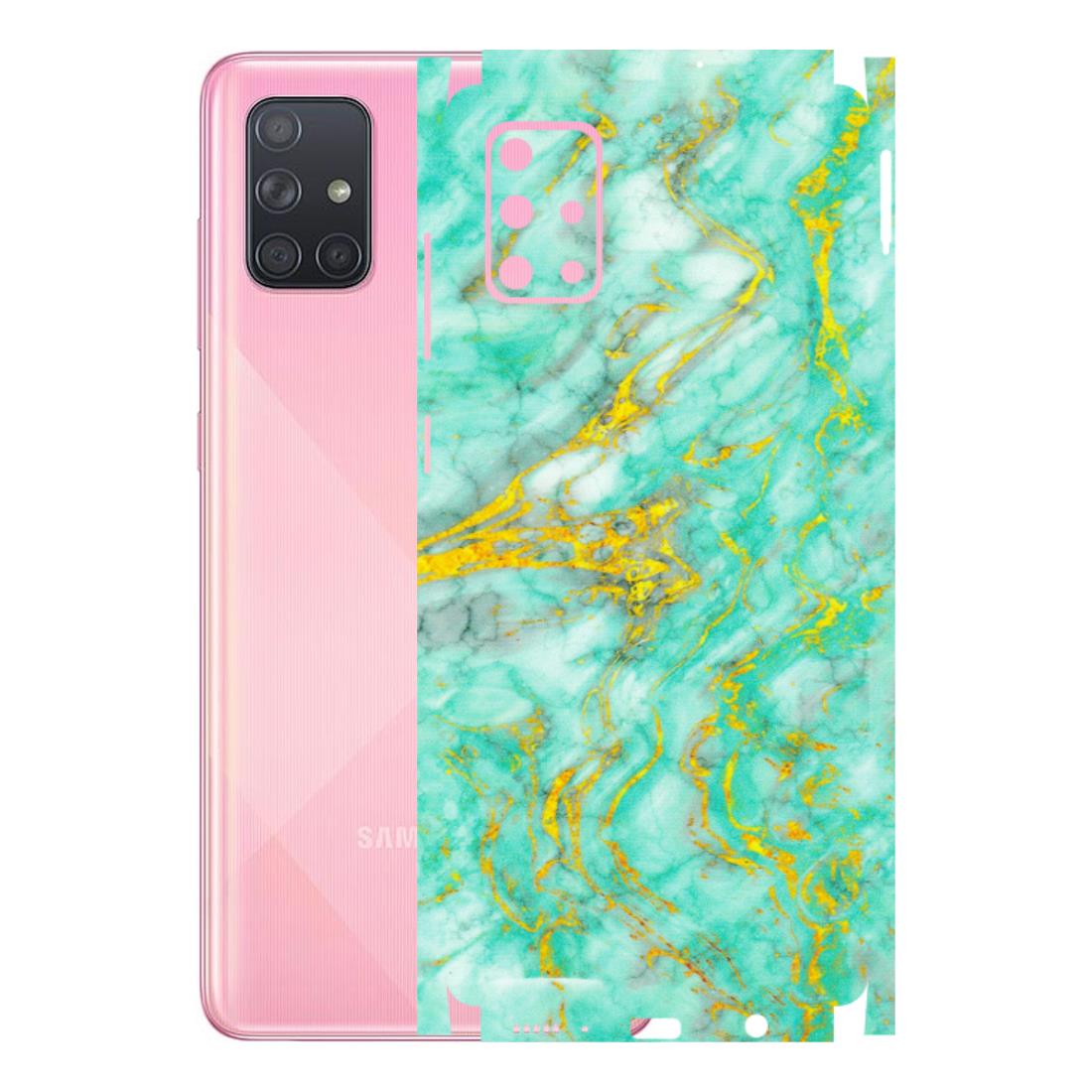 Samsung A/S Series Phone Skins (All Models) - Green And Gold Marble Feel - Matte Finish (M-16) Samsung Galaxy A71