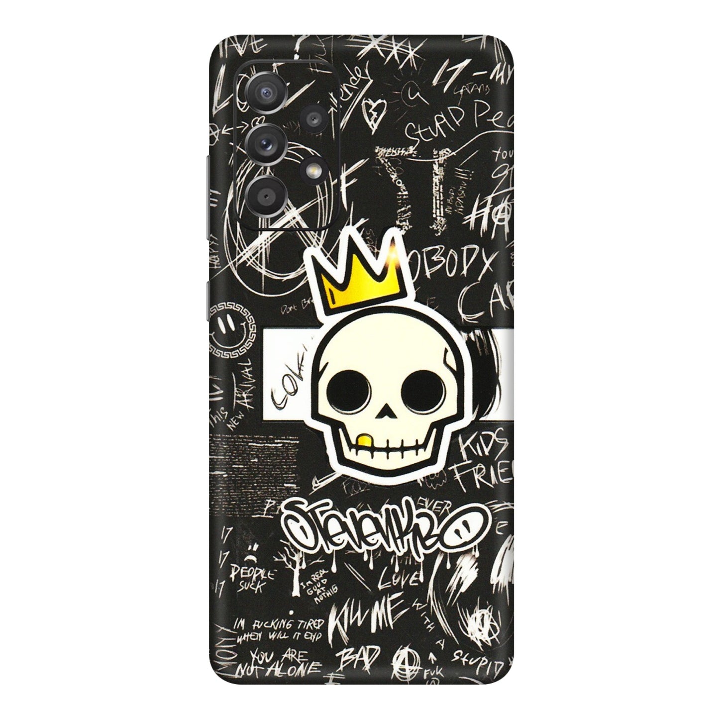 Samsung A/S Series Phone Skins (All Models) - Funny Skull Black Chalk Grafitti - 3D Embossed Finish (L-22) Samsung Galaxy A72