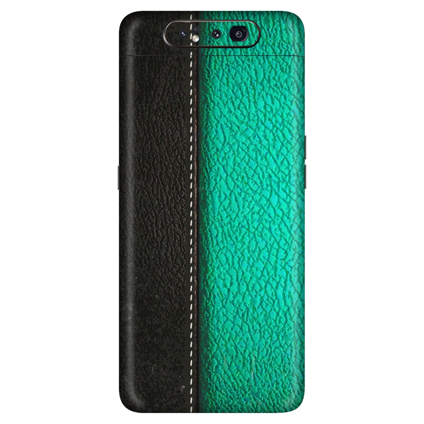 Samsung A/S Series Phone Skins (All Models) - Black Green Dual Leather Stich - 3D Embossed Finish (L-233) Samsung Galaxy A80