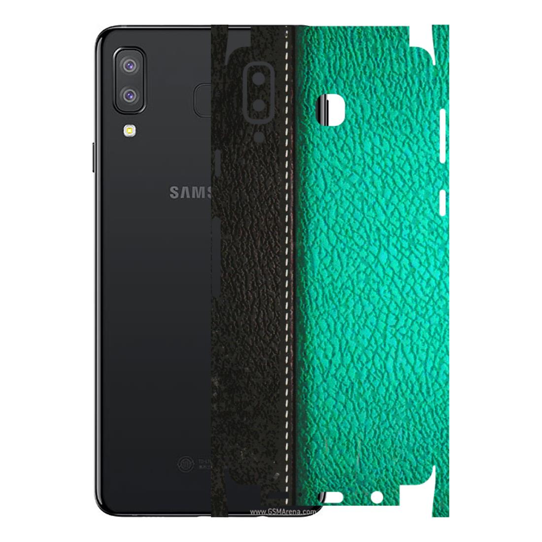 Samsung A/S Series Phone Skins (All Models) - Black Green Dual Leather Stich - 3D Embossed Finish (L-233) Samsung Galaxy A8 Star