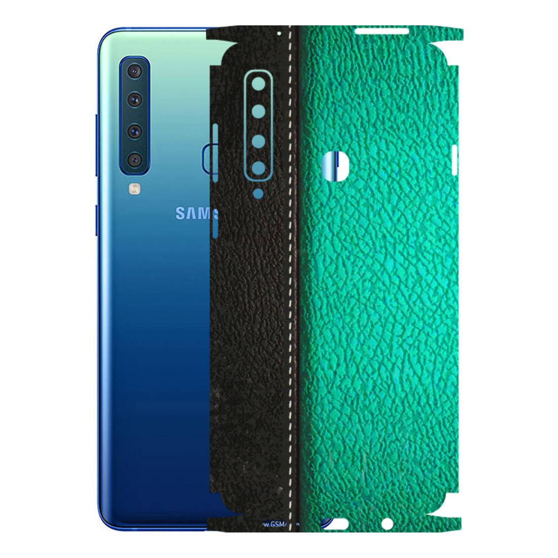 Samsung A/S Series Phone Skins (All Models) - Black Green Dual Leather Stich - 3D Embossed Finish (L-233) Samsung Galaxy A9 2018