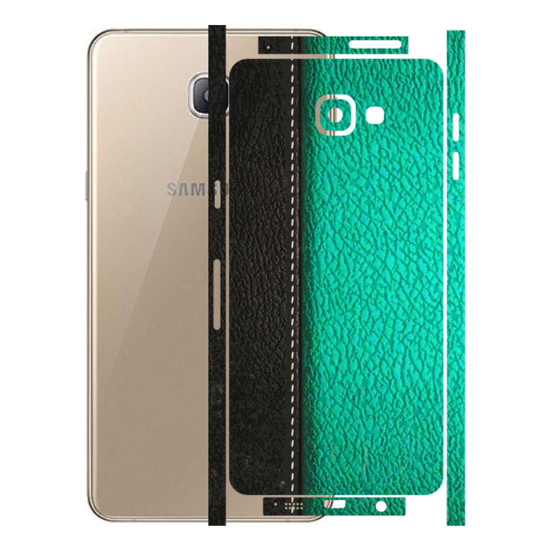 Samsung A/S Series Phone Skins (All Models) - Black Green Dual Leather Stich - 3D Embossed Finish (L-233) Samsung Galaxy A9 Pro