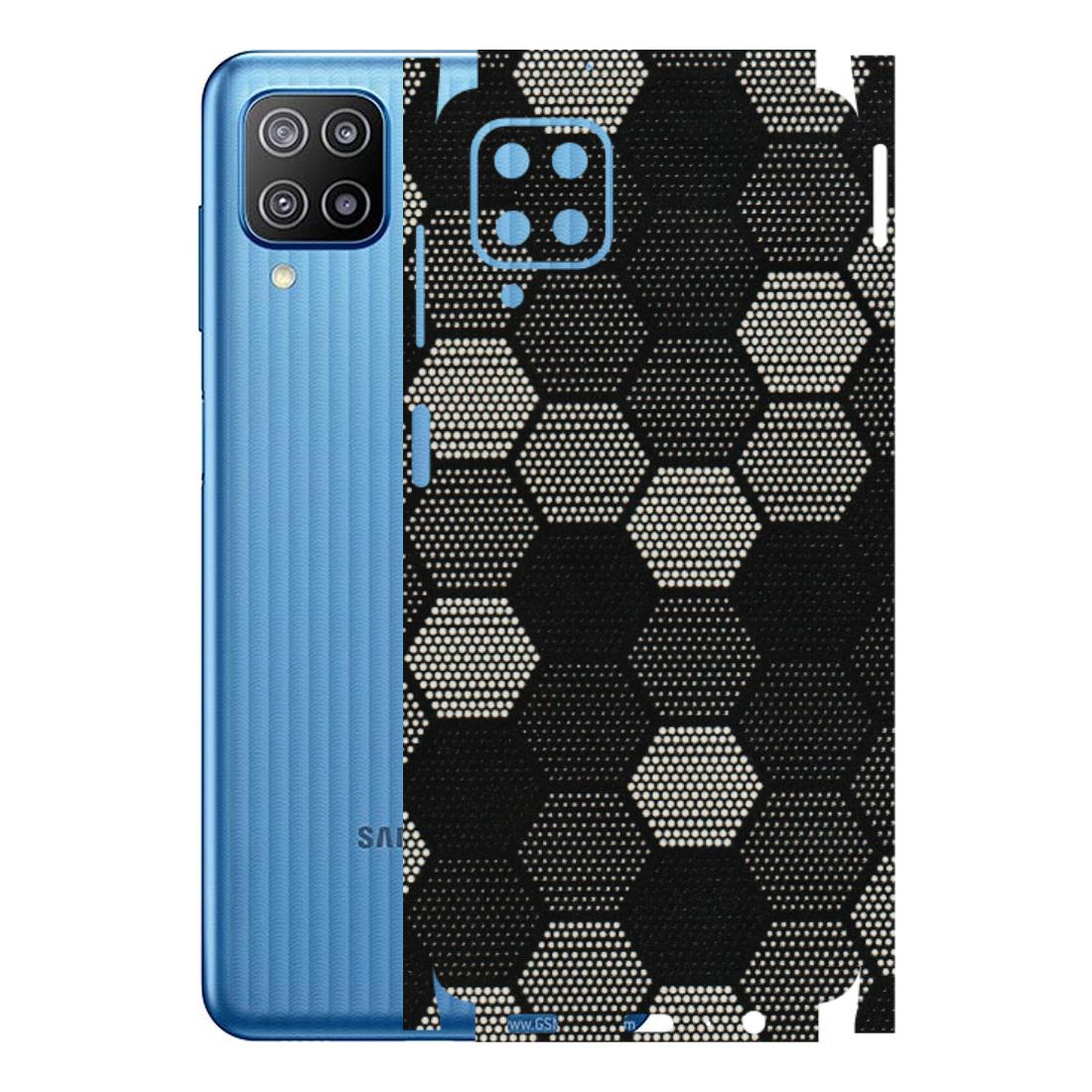 Samsung M/F/Note/Flip and C Phone Skins (All Models) - Black & White Dotted Honeycomb Texture - 3D Embossed Finish (L-202) Samsung Galaxy F12